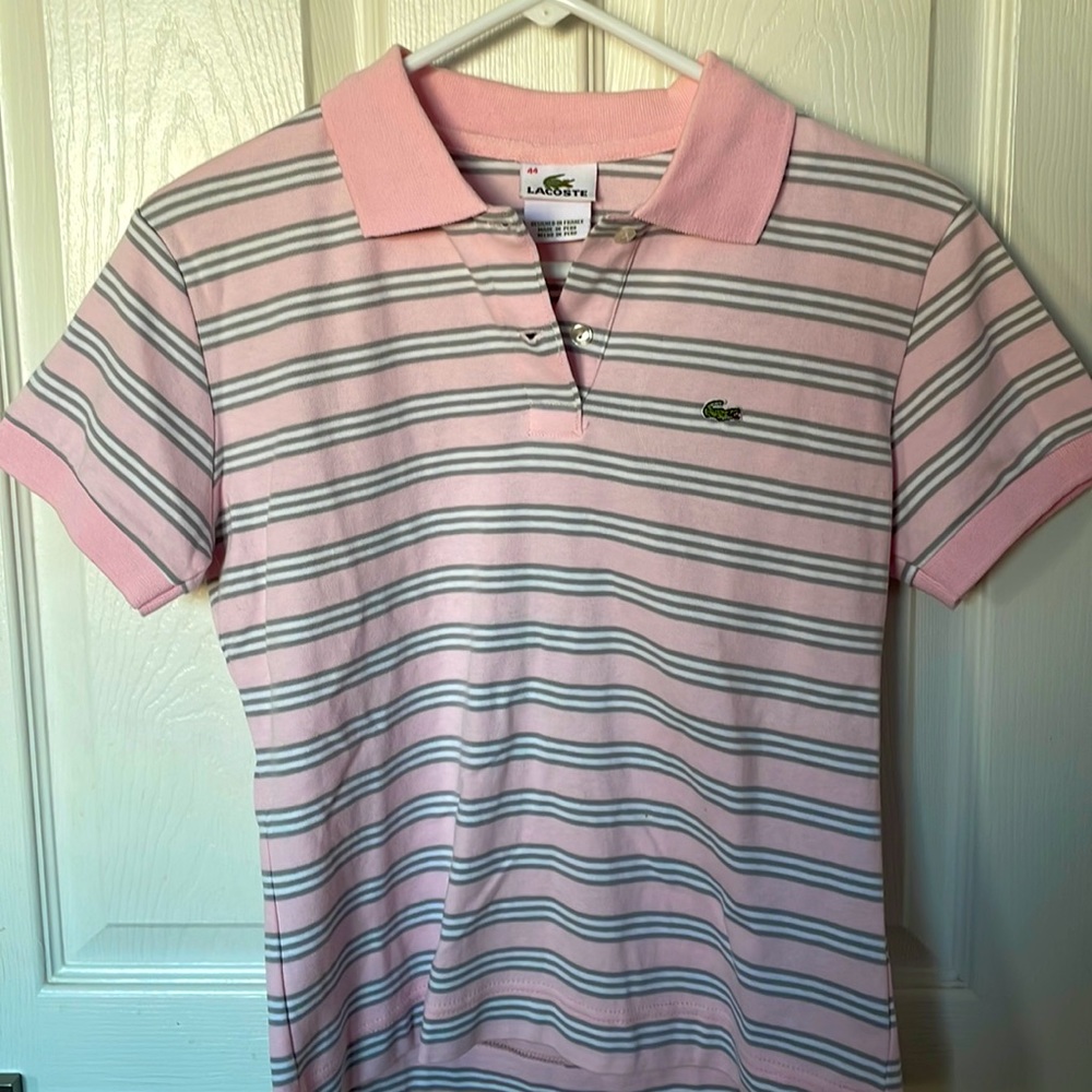 Lacoste Pink white gray polo shirt